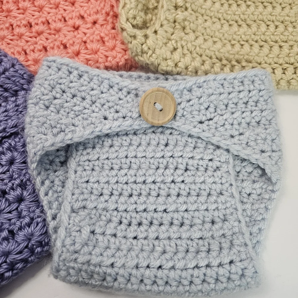 Various Handmade Crochet Baby Diaper Covers, Newsboy Hats, & Ties